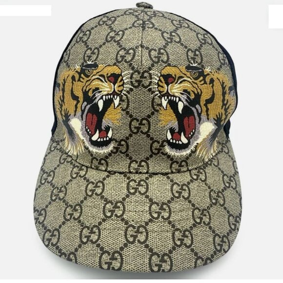 GUCCI Tigers Print GG Supreme Canvas Baseball Cap - Picture 2 of 8
